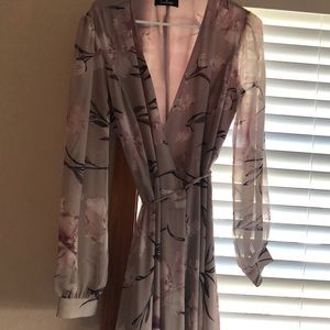 Long wrap dress with see though sleeves
